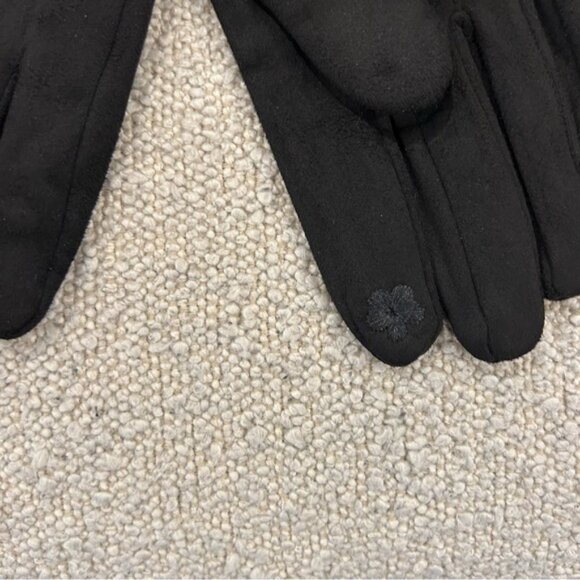 Laura Pearl Embellished Faux Suede Gloves Black - Picture 3 of 6